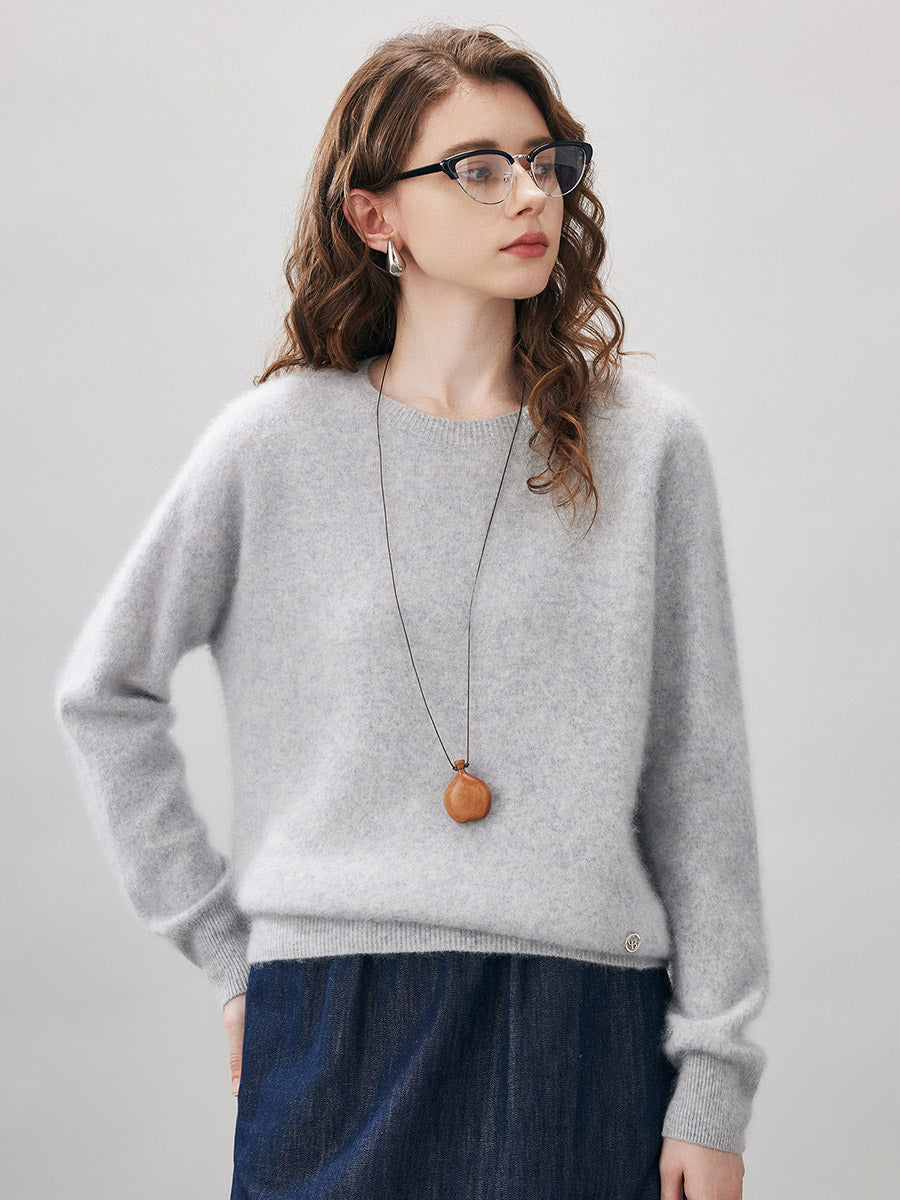 COMOBOCA Purple Gray Women's Wool Seamless Brushed Knit Sweater