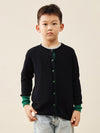 COMOBOCA 100% Wool Kids' Color Contrast Cuff Button Up Cardigan