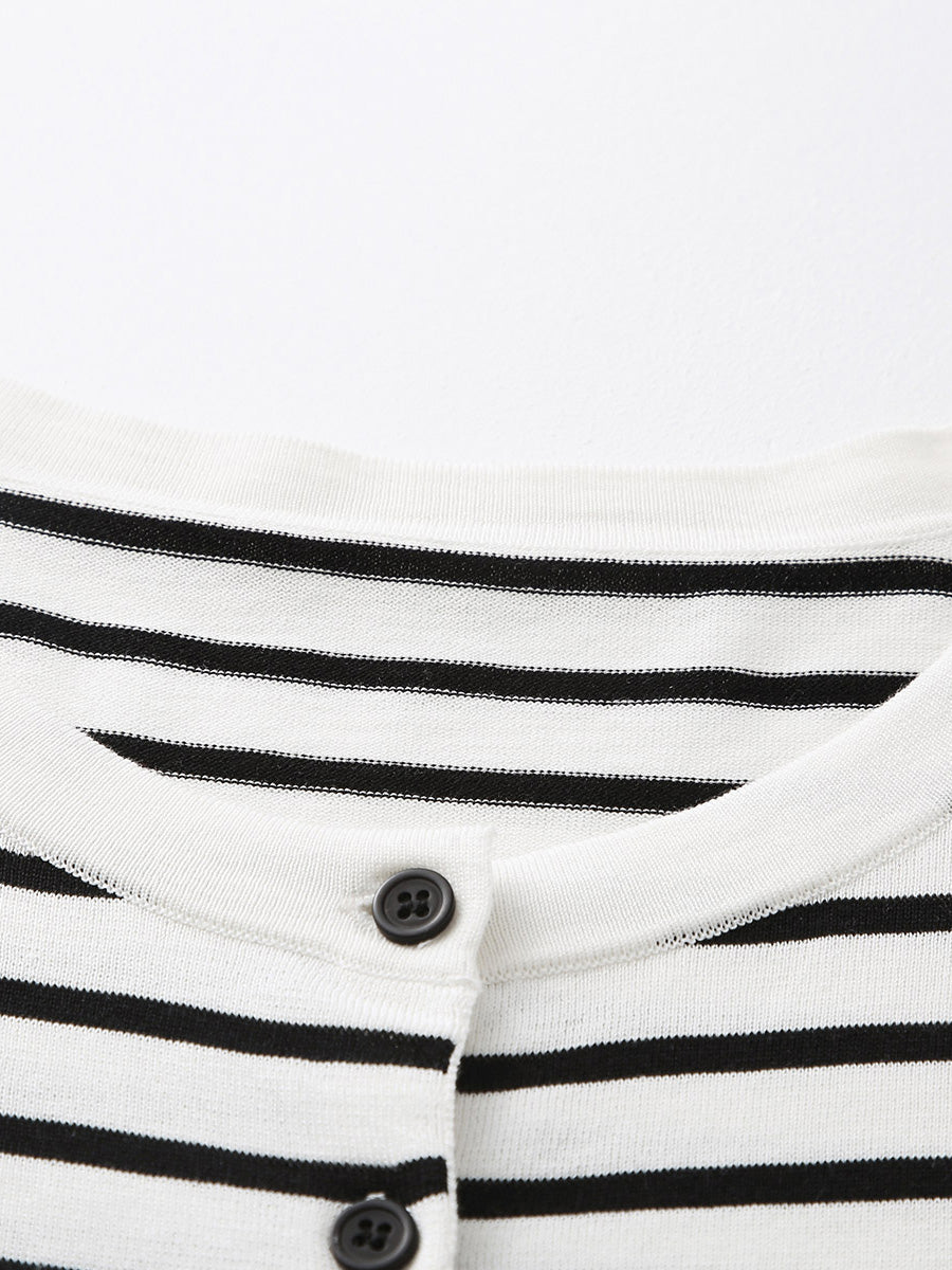 COMOBOCA Women's Striped Button-Up Cardigan