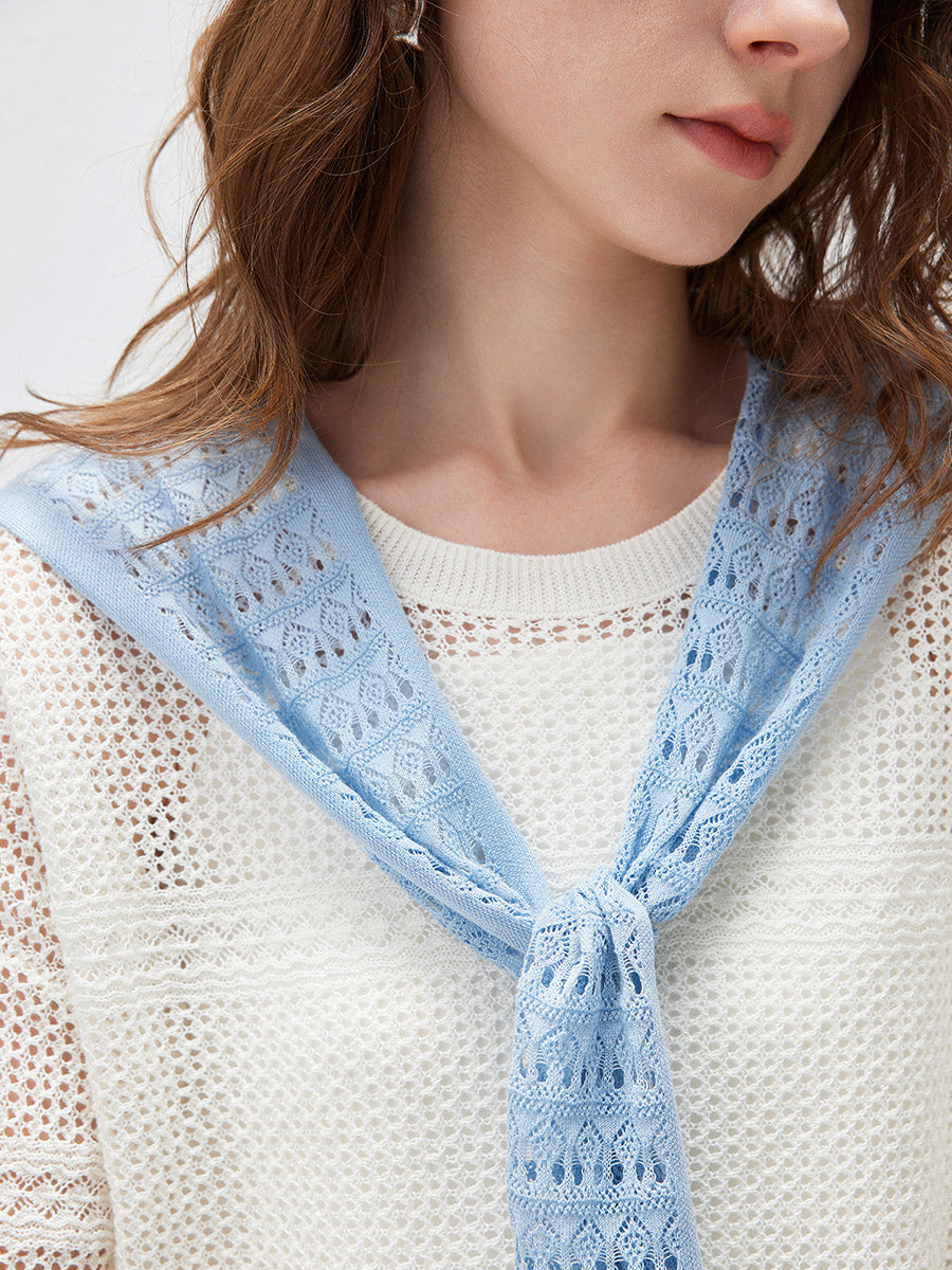 COMOBOCA Women's Tie-Front Lace Knit Shawl