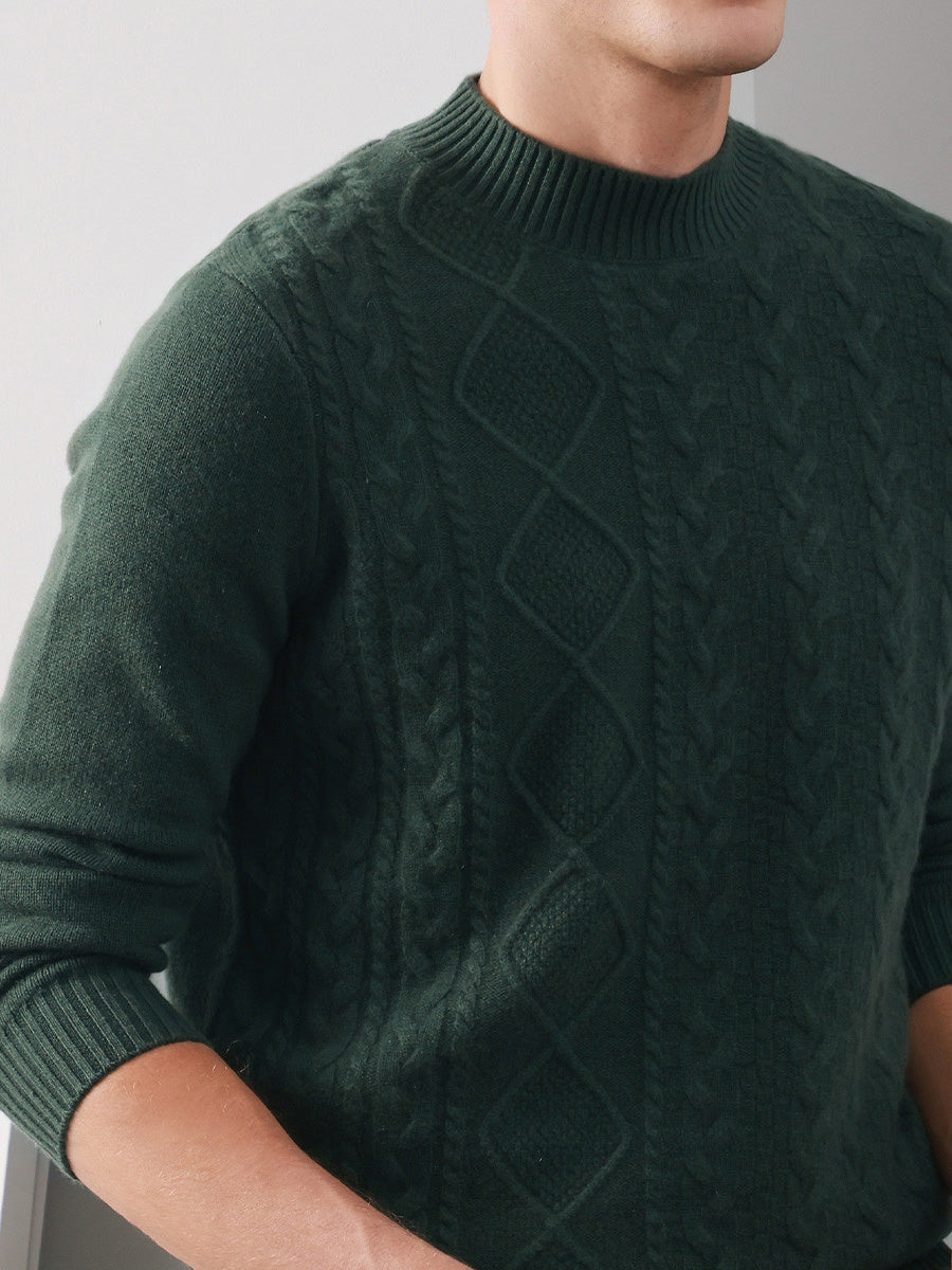 COMOBOCA 100% Cashmere Men's Ribbed Mock Neck Sweater