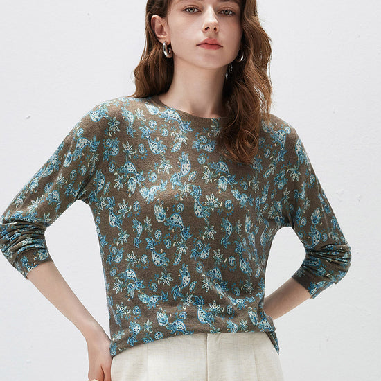 COMOBOCA Women's Paisley Floral Print Knit Sweater