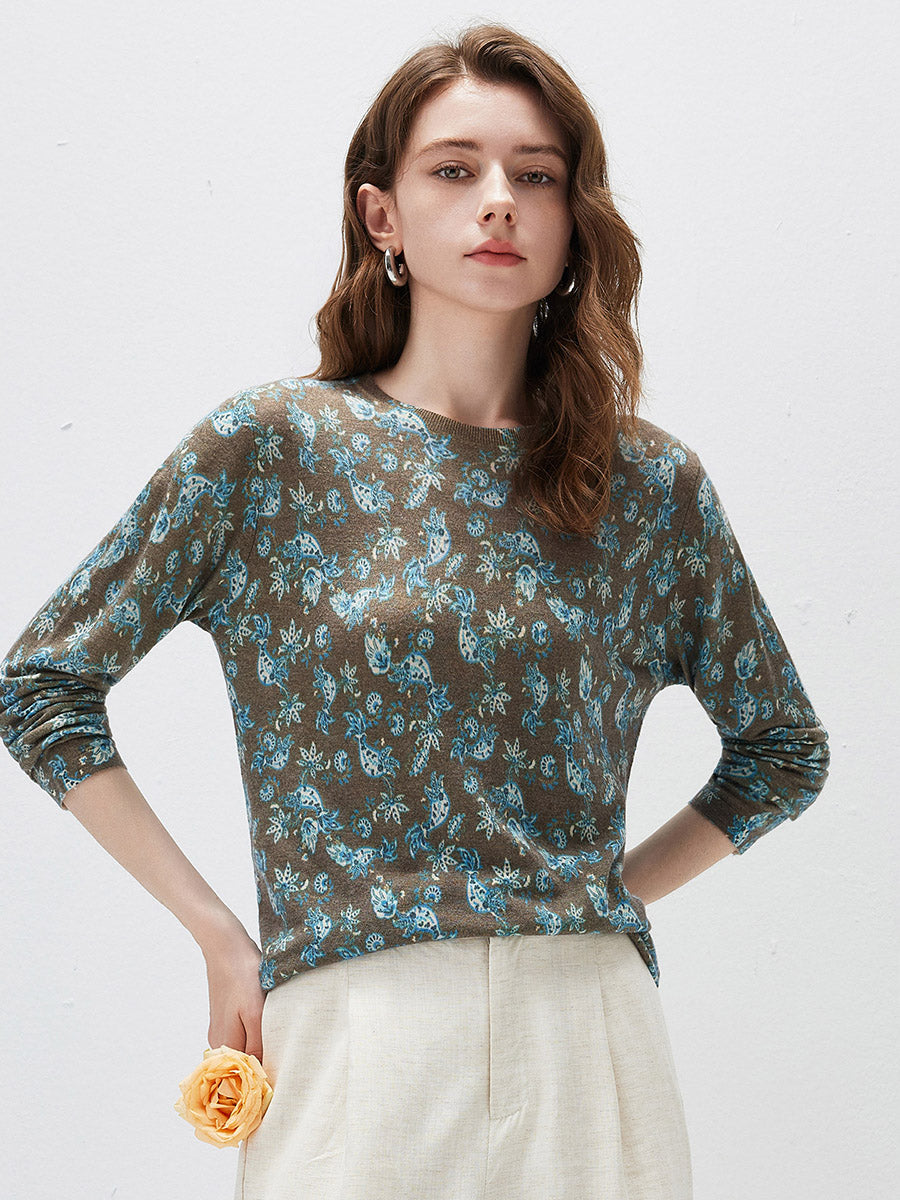 COMOBOCA Women's Paisley Floral Print Knit Sweater