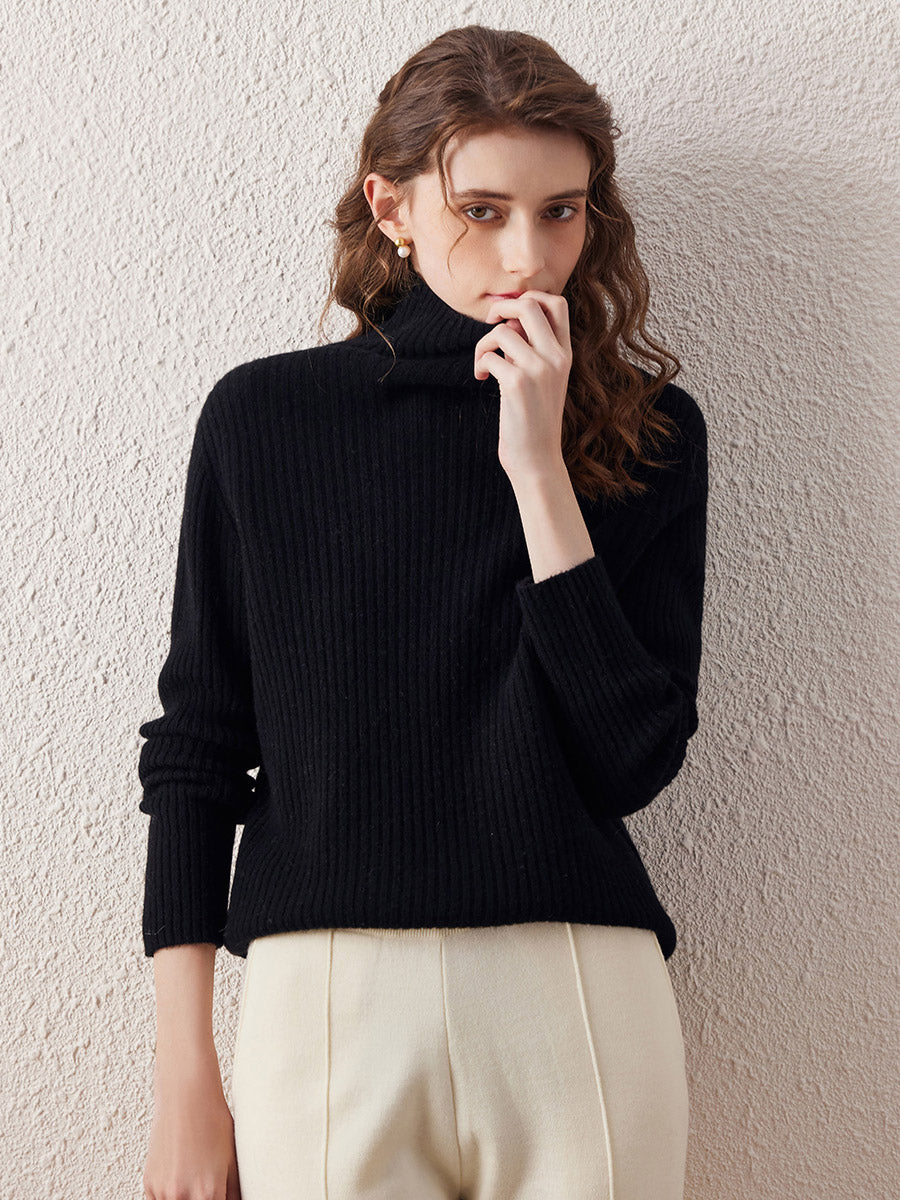 COMOBOCA 100% Wool Women's All-in-One Knit Turtleneck Sweater