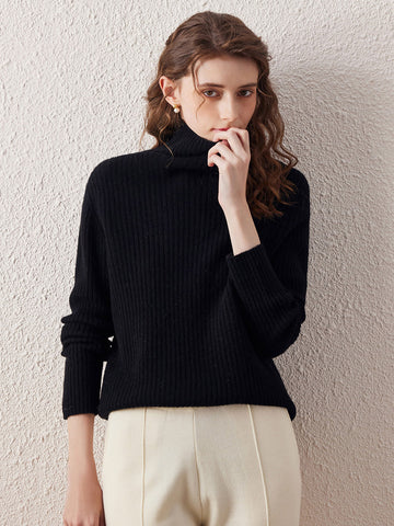 COMOBOCA 100% Wool Women's All-in-One Knit Turtleneck Sweater