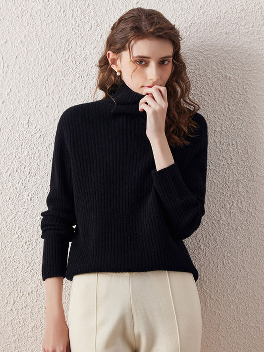 COMOBOCA 100% Wool Women's All-in-One Knit Turtleneck Sweater