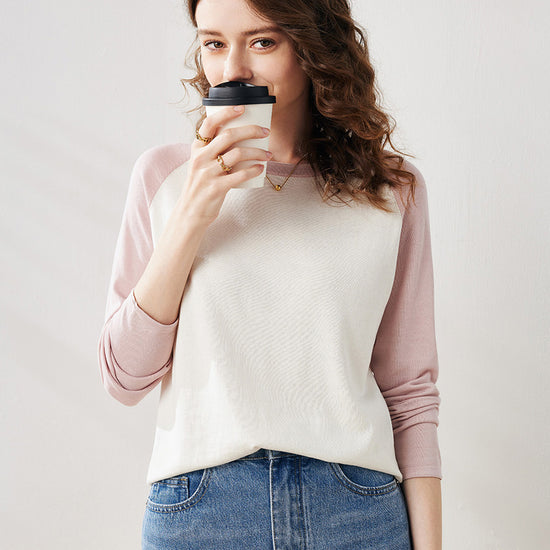 COMOBOCA Women's Colorblock Raglan Round Neck Sweater
