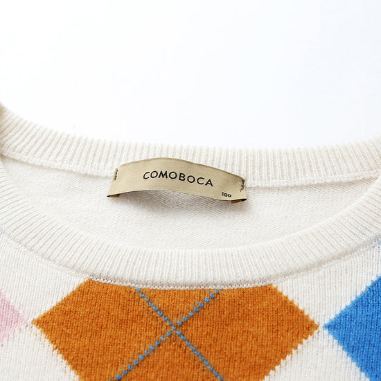 COMOBOCA 100% Cashmere Women's Argyle Pattern Colorful Knit Sweater