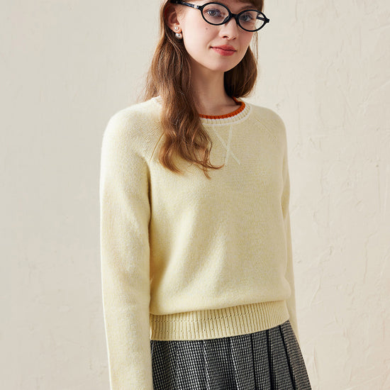 COMOBOCA 100% Wool Women's Contrast Trim Knit Sweater