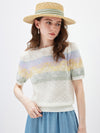 COMOBOCA Women's Rainbow Floral Semi Sheer Knit T-Shirt