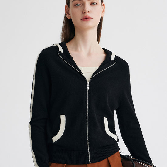 COMOBOCA 100% Cashmere Women's Color Block Zip Up Hoodie