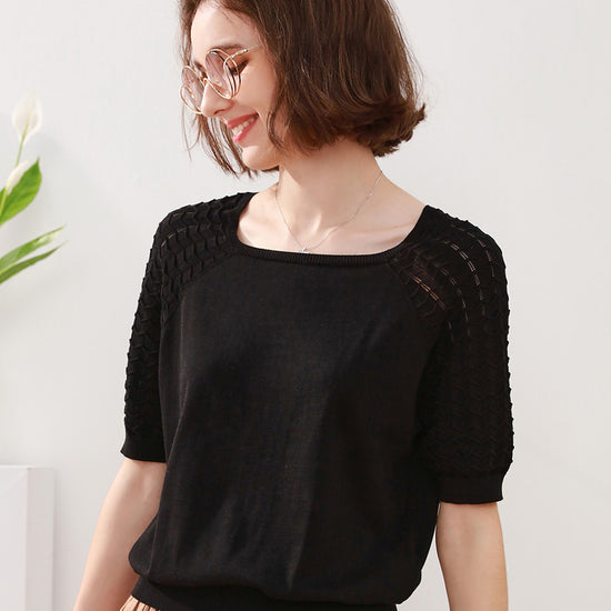 COMOBOCA 100% Mulberry Silk Women's Textured T-Shirt