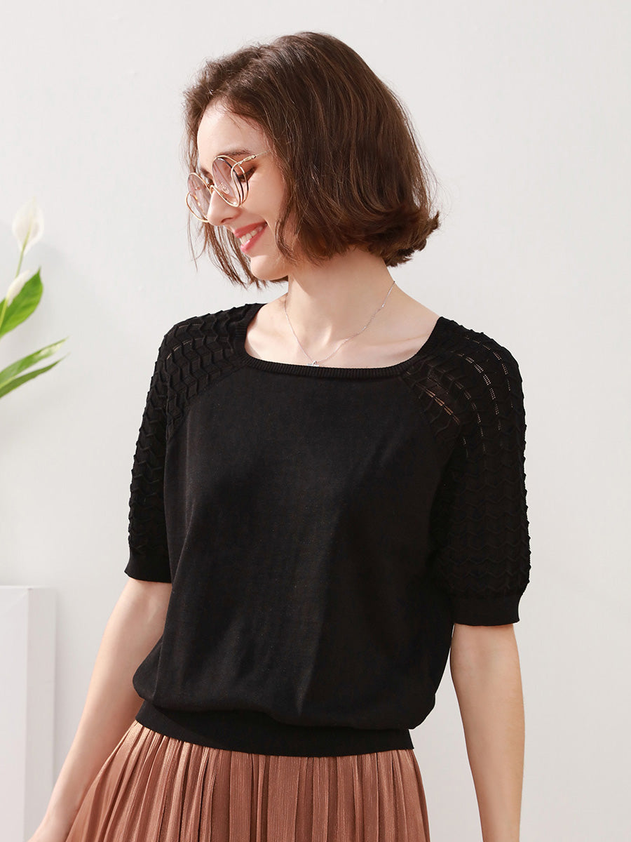 COMOBOCA 100% Mulberry Silk Women's Textured T-Shirt