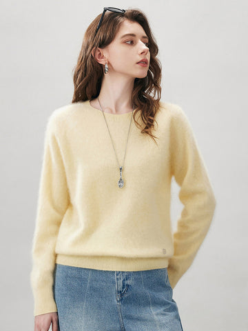 COMOBOCA Light Yellow Women's Wool Seamless Brushed Knit Sweater