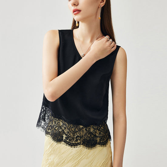 COMOBOCA Women's Chic Lace-Trimmed V-Neck Tank Top