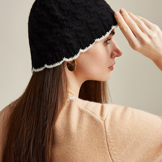 COMOBOCA 100% Cashmere Women's Cable Knit Beanie