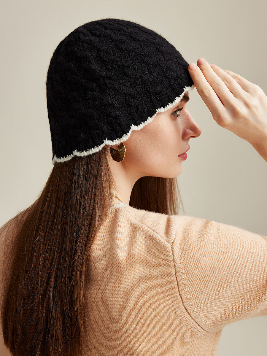 COMOBOCA 100% Cashmere Women's Cable Knit Beanie