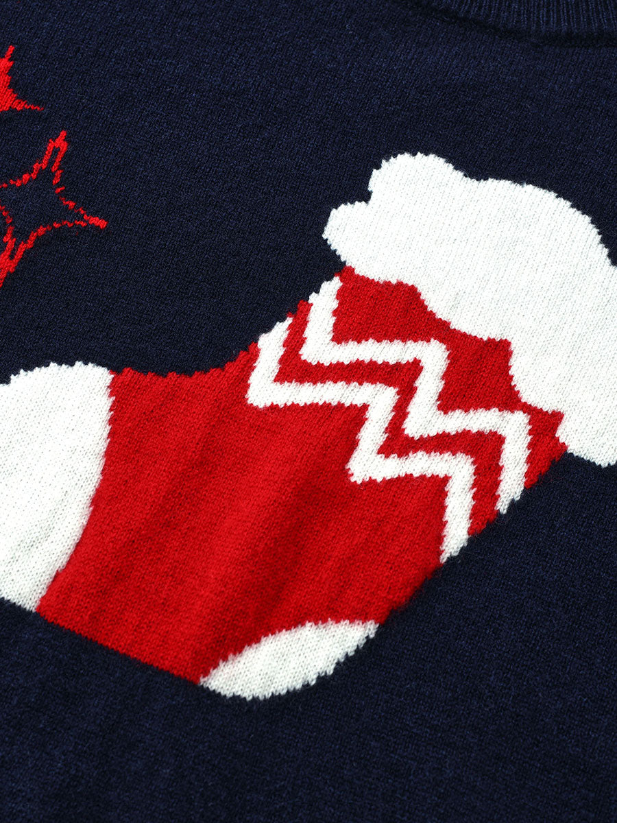 COMOBOCA 100% Wool Kids' Christmas Stocking Round Neck Sweater