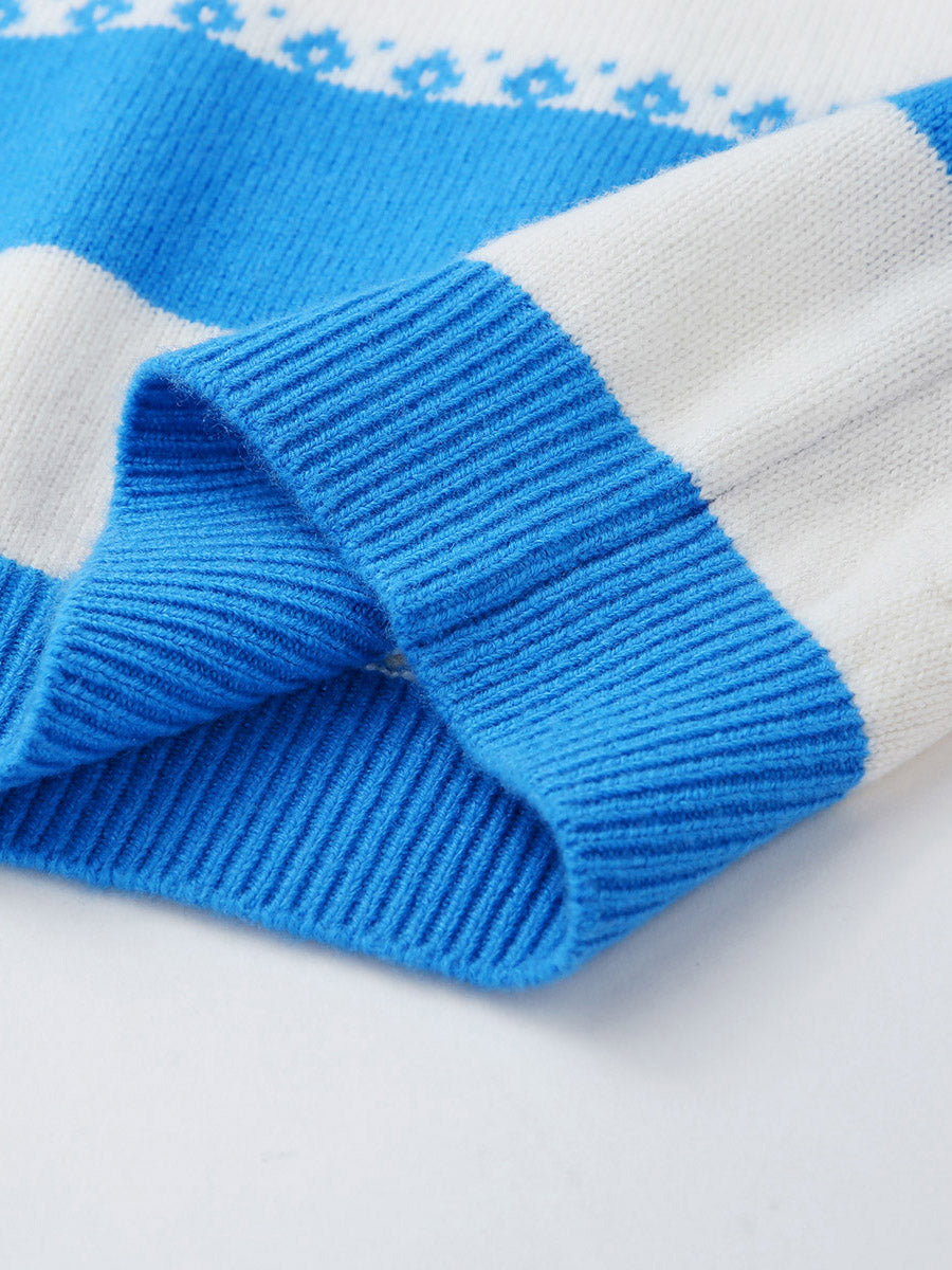COMOBOCA 100% Wool Kids' Striped Nordic Pattern Knit Sweater