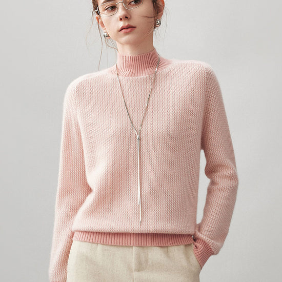 COMOBOCA Pink 100% Cashmere Women's Mock Neck Knit Sweater