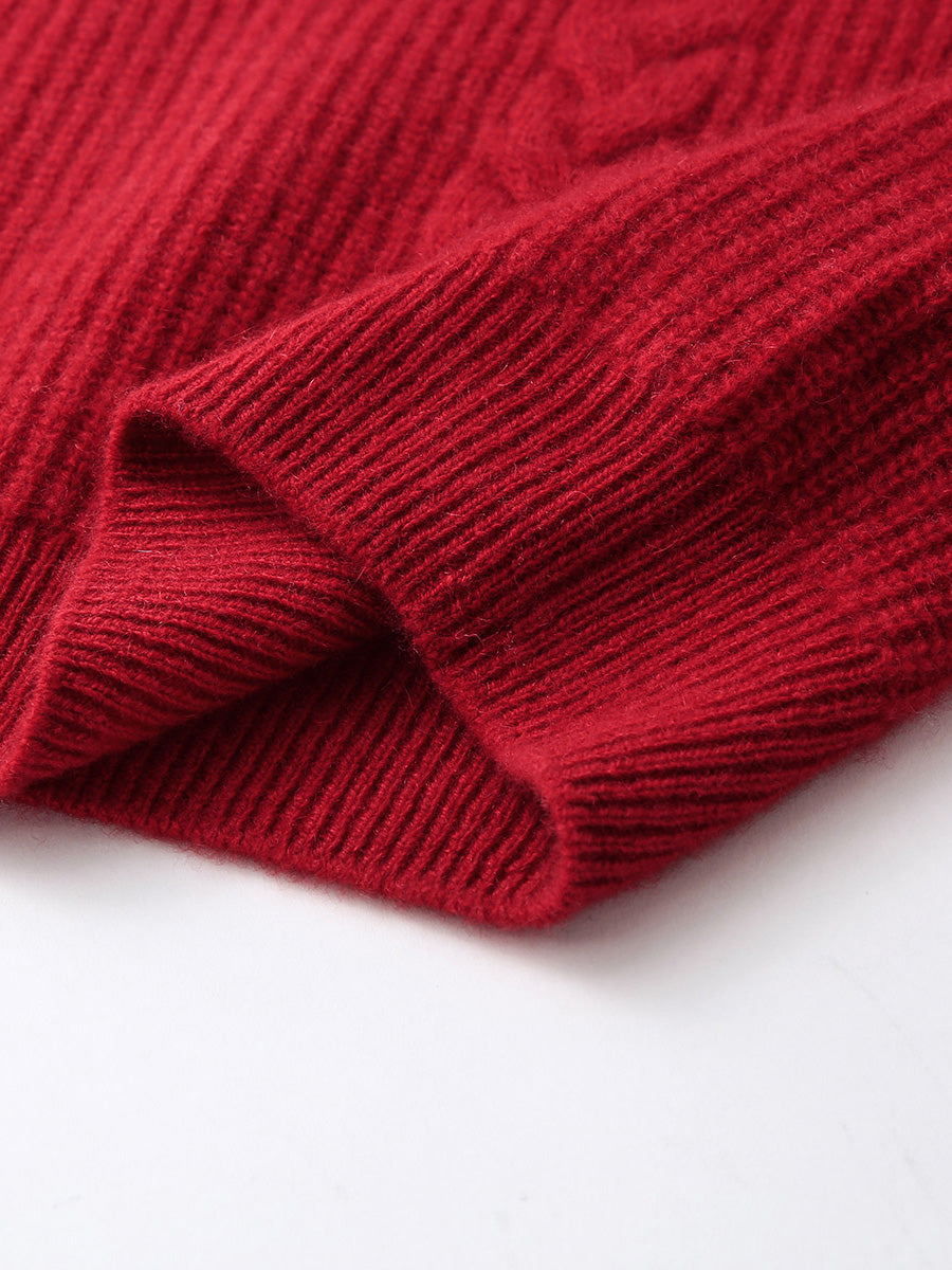 COMOBOCA 100% Cashmere Women's Button Neck Cable Knit Sweater