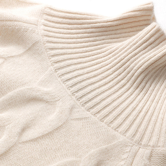 COMOBOCA 100% Cashmere Women's Turtleneck Cable Knit Sweater