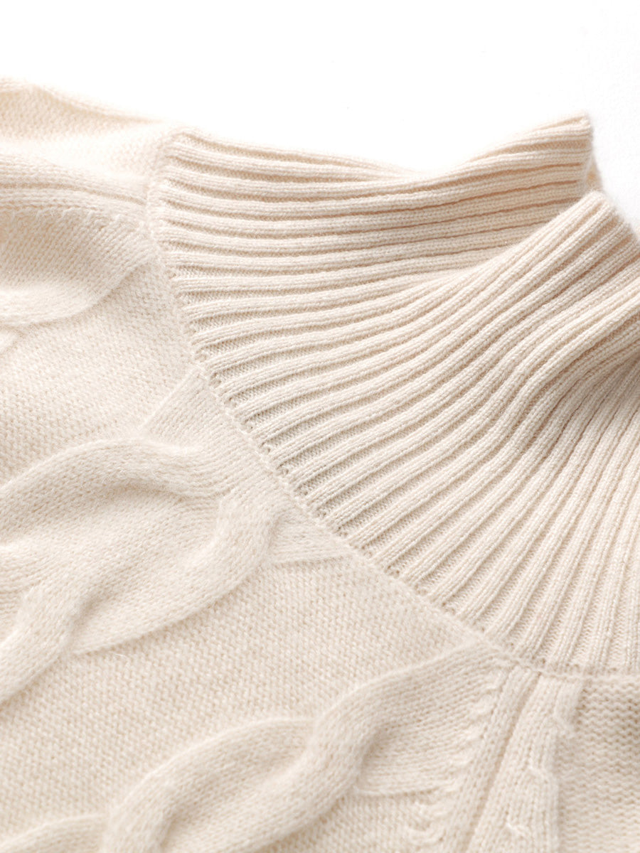 COMOBOCA 100% Cashmere Women's Turtleneck Cable Knit Sweater