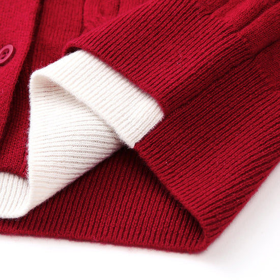 COMOBOCA 100% Wool Ribbed Cable Extra Size Knit Cardigan