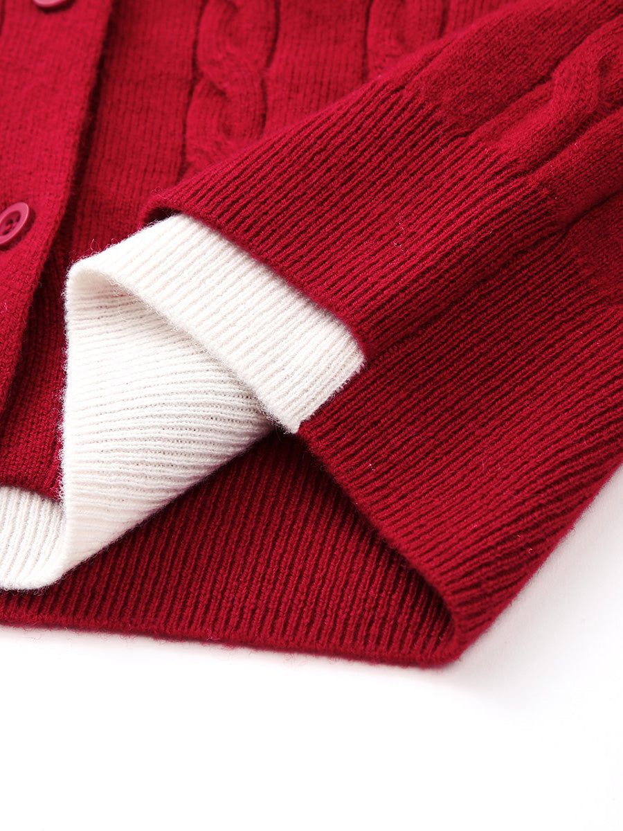 COMOBOCA 100% Wool Ribbed Cable Extra Size Knit Cardigan