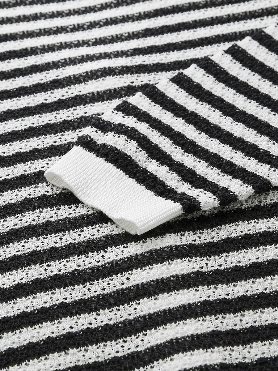 COMOBOCA Women's Striped Ribbed Cardigan