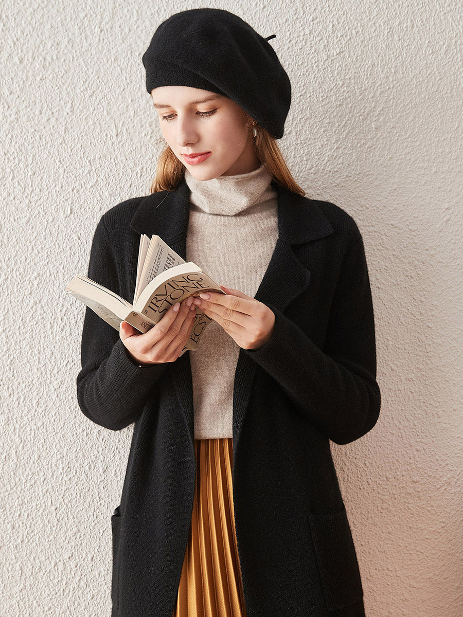 COMOBOCA BLACK 100% Cashmere Women's versatile and stylish Coat