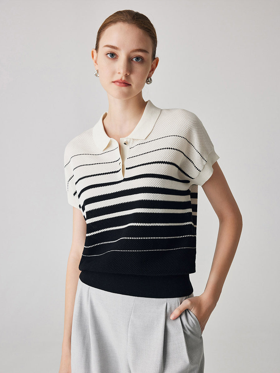 COMOBOCA Women's Striped Polo Knit T-Shirt