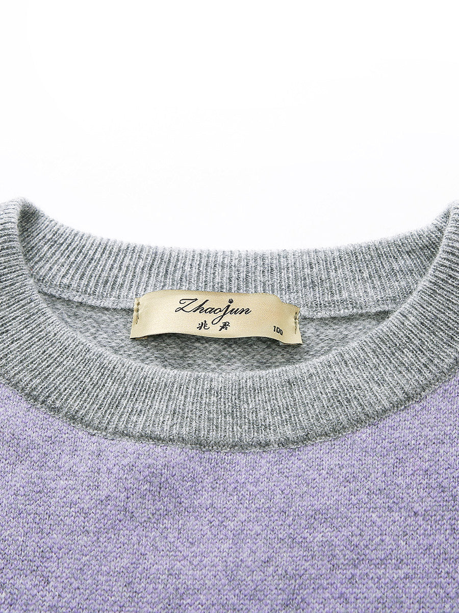 COMOBOCA 100% Cashmere Women's Color Block Plaid Sweater