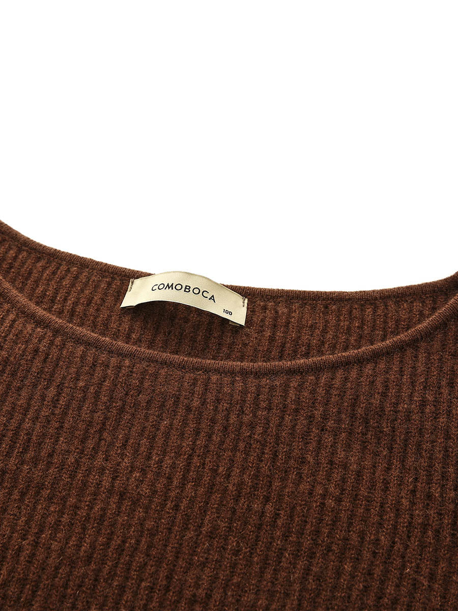 COMOBOCA 100% Cashmere Women's Round Neck Button Ribbed Knit Sweater