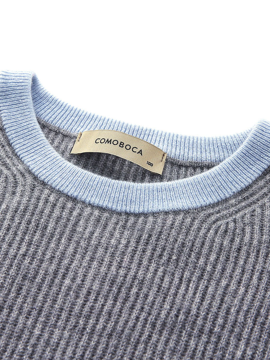 COMOBOCA 100% Cashmere Women's Color Block Ribbed Knit Sweater