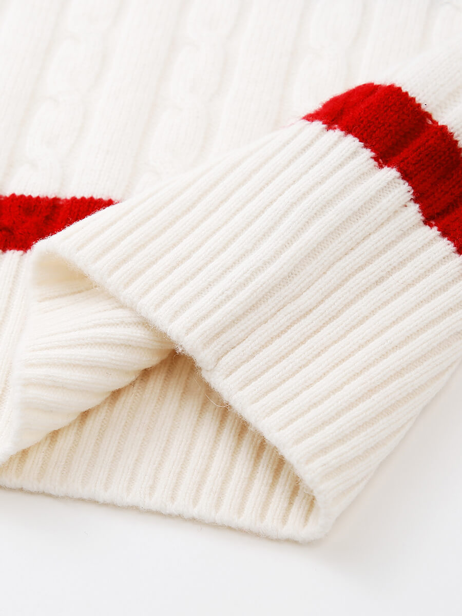 COMOBOCA 100% Wool Women's Colorful Striped Cable Knit Sweater