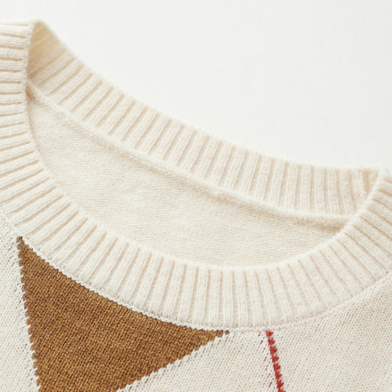 COMOBOCA 100% Wool Kids' Argyle Round Neck Sweater