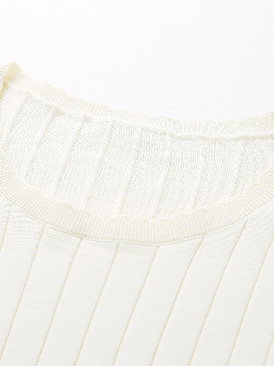 COMOBOCA Women's Ruffled Cap Sleeve Ribbed Knit Blouse