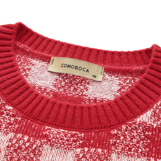 COMOBOCA 100% Cashmere Women's Checkered Round Neck Sweater