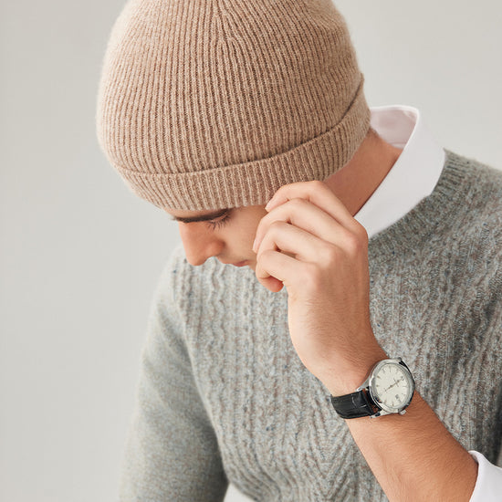 COMOBOCA 100% Wool Men's Ribbed Knit Beanie