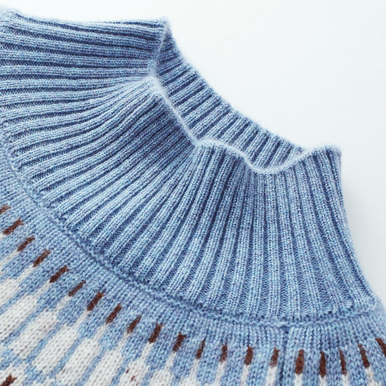 COMOBOCA 100% Cashmere Women's Fair Isle Mock Neck Sweater