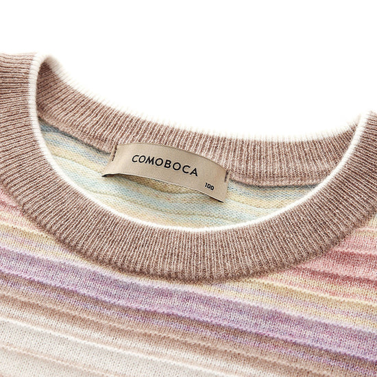 COMOBOCA 100% Cashmere Women's Rainbow Striped Round Neck Sweater