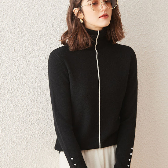 COMOBOCA 100% Cashmere Women's Pearl Buttoned Sweater