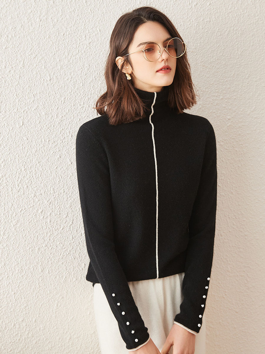 COMOBOCA 100% Cashmere Women's Pearl Buttoned Sweater