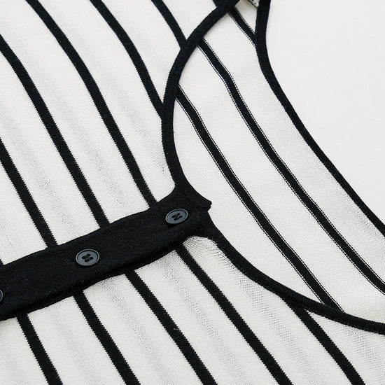 COMOBOCA Women's Stripe Henley Round Neck Sweater