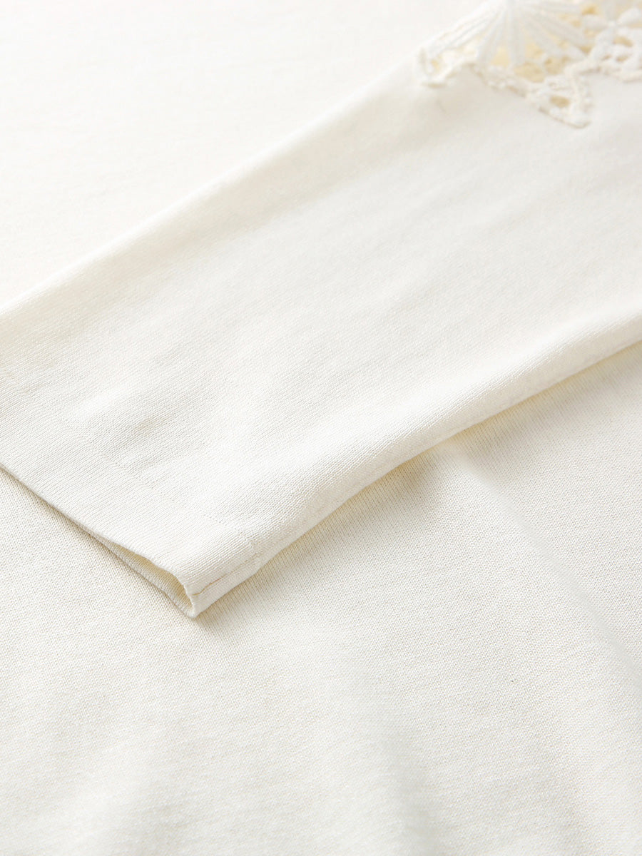 COMOBOCA Women's Lace Sleeve Round Neck Sweater