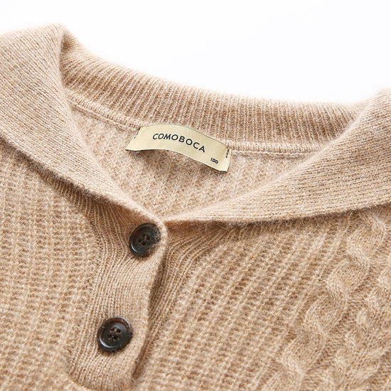 COMOBOCA 100% Cashmere Women's Cable Sailor Collar Sweater