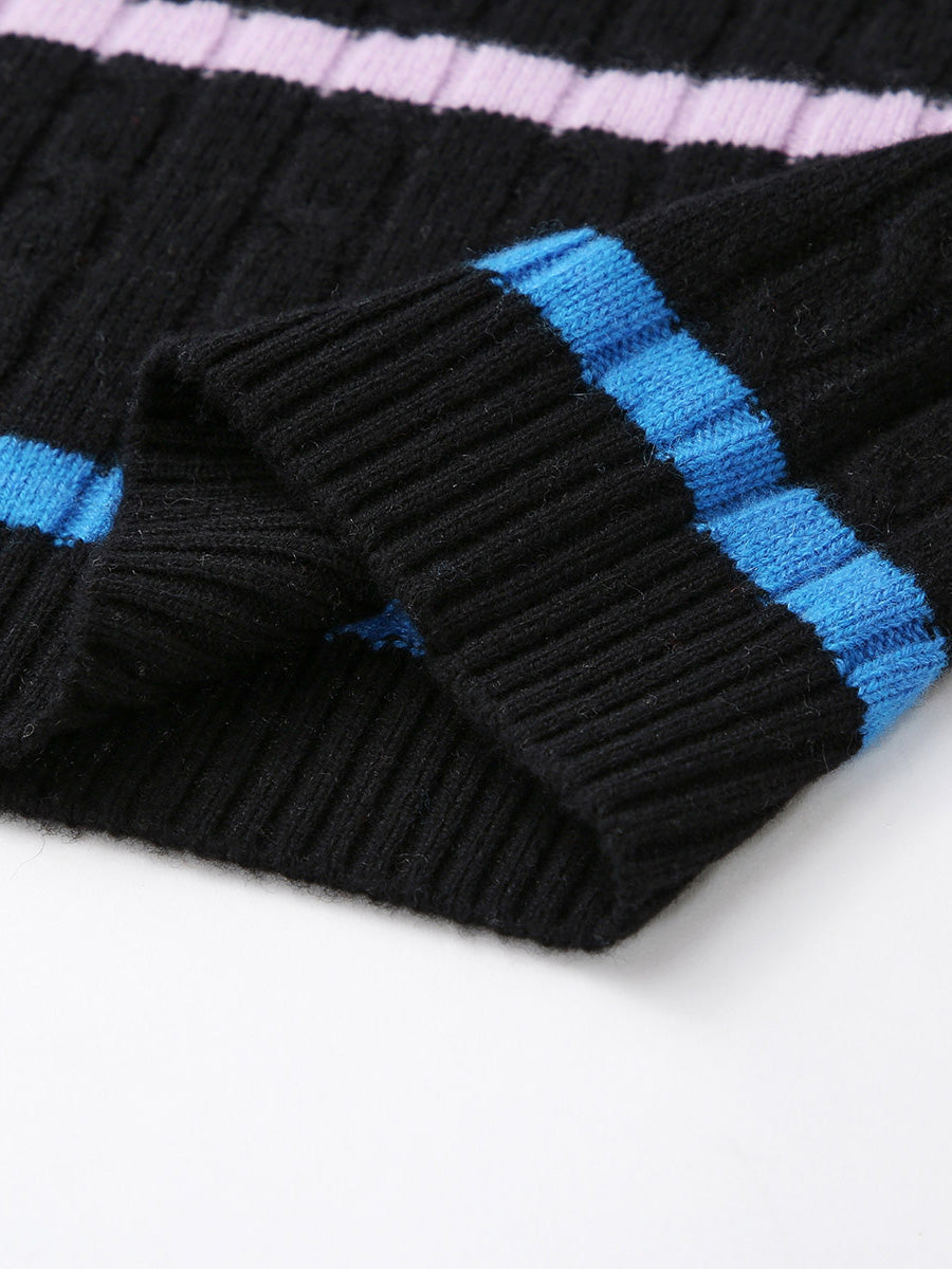 COMOBOCA 100% Wool Kids' Colorful Striped Knit Sweater