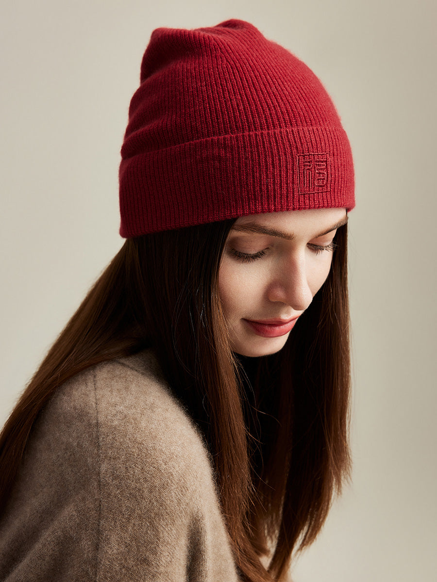 COMOBOCA 100% Cashmere Women's Ribbed Knit Beanie