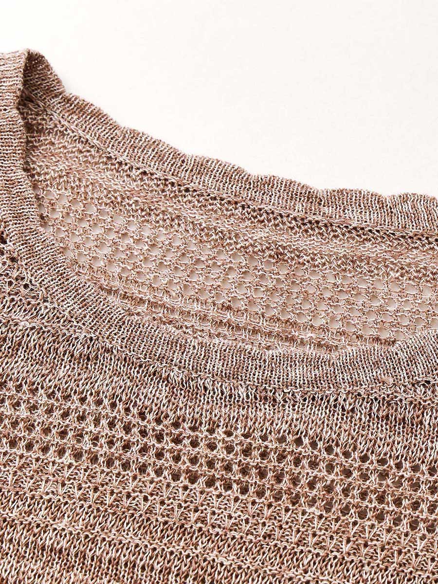 COMOBOCA Women's Openwork Mesh Knit T-Shirt